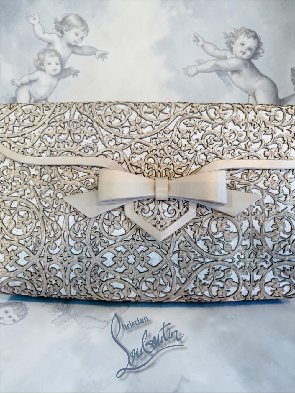 ✨ RARE Christian Louboutin Evita Pampas Laser-Cut Leather Clutch Bag Excellent ✨ - Picture 3 of 12